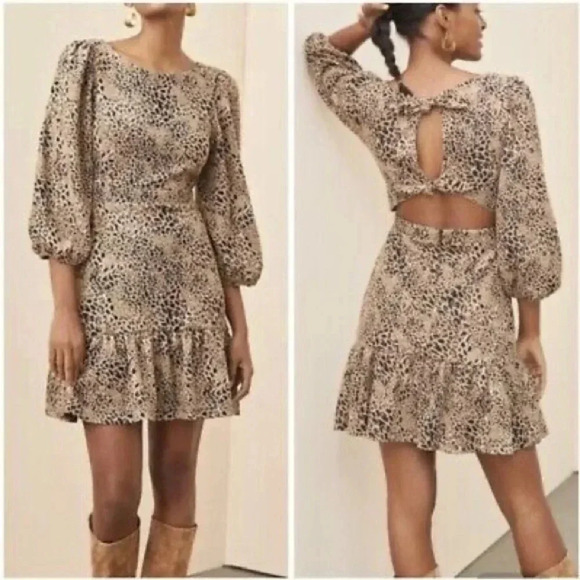Anthropologie Maeve Brown Motif Knit Cut-Out Mini Dress Size 2 NWT - Picture 1 of 7